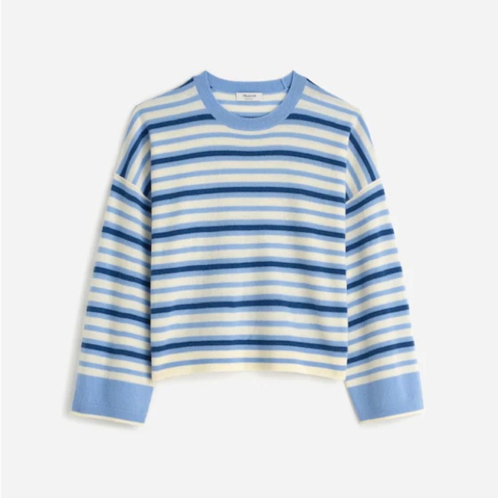 Madewell Blue and Cream 100% Cashmere Boxy Striped Sweater‎ Size XL